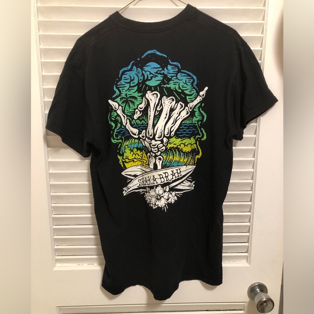 Retrofit Men’s 100% Cotton Tee Black Skeleton Surf “Shaka Brah” size M